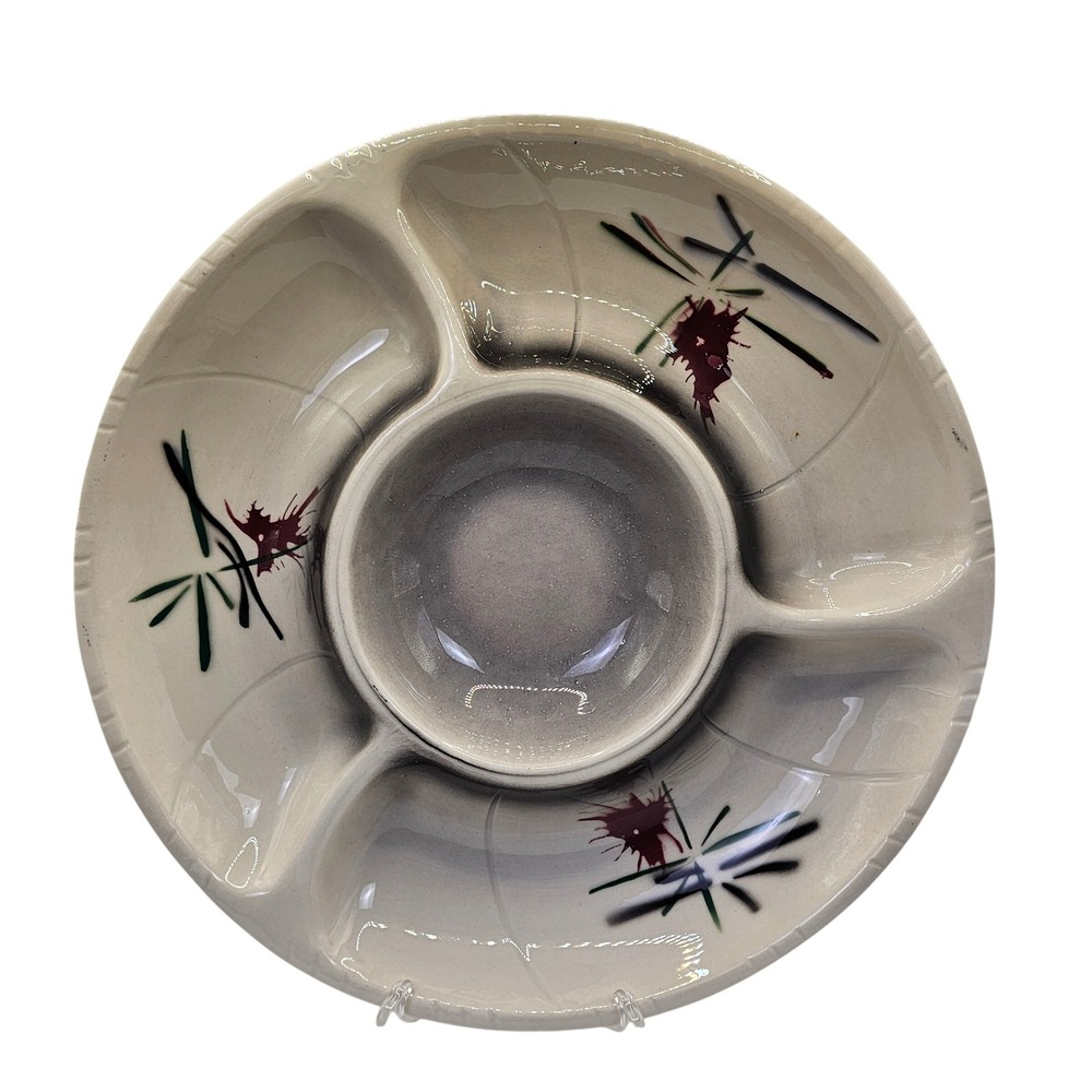 1961 Lane & Co Van Nuys Calif Pottery 3060 Divided‎ Relish Chip Dip Tray MCM